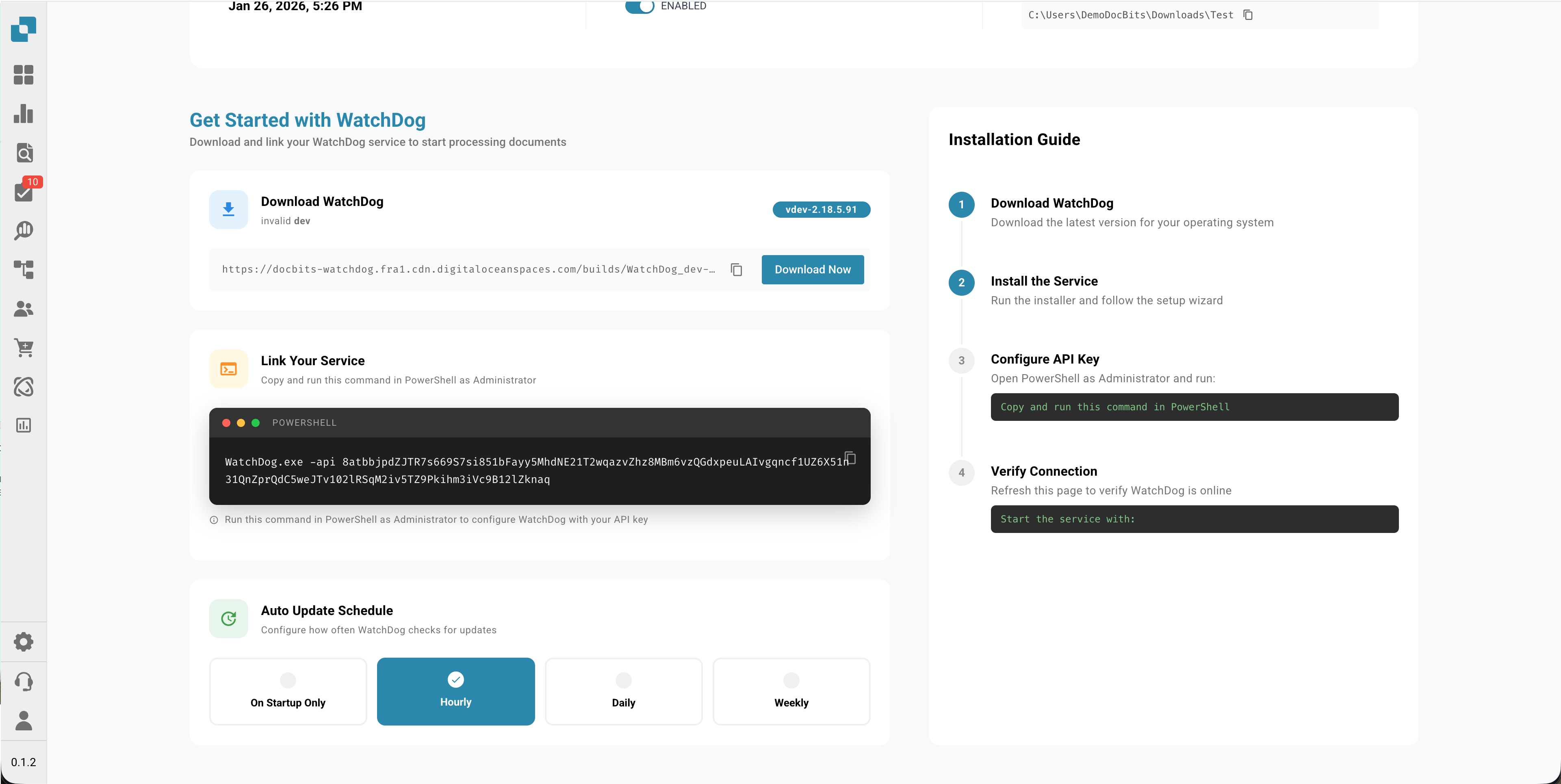 Configuración de carpetas de WatchDog