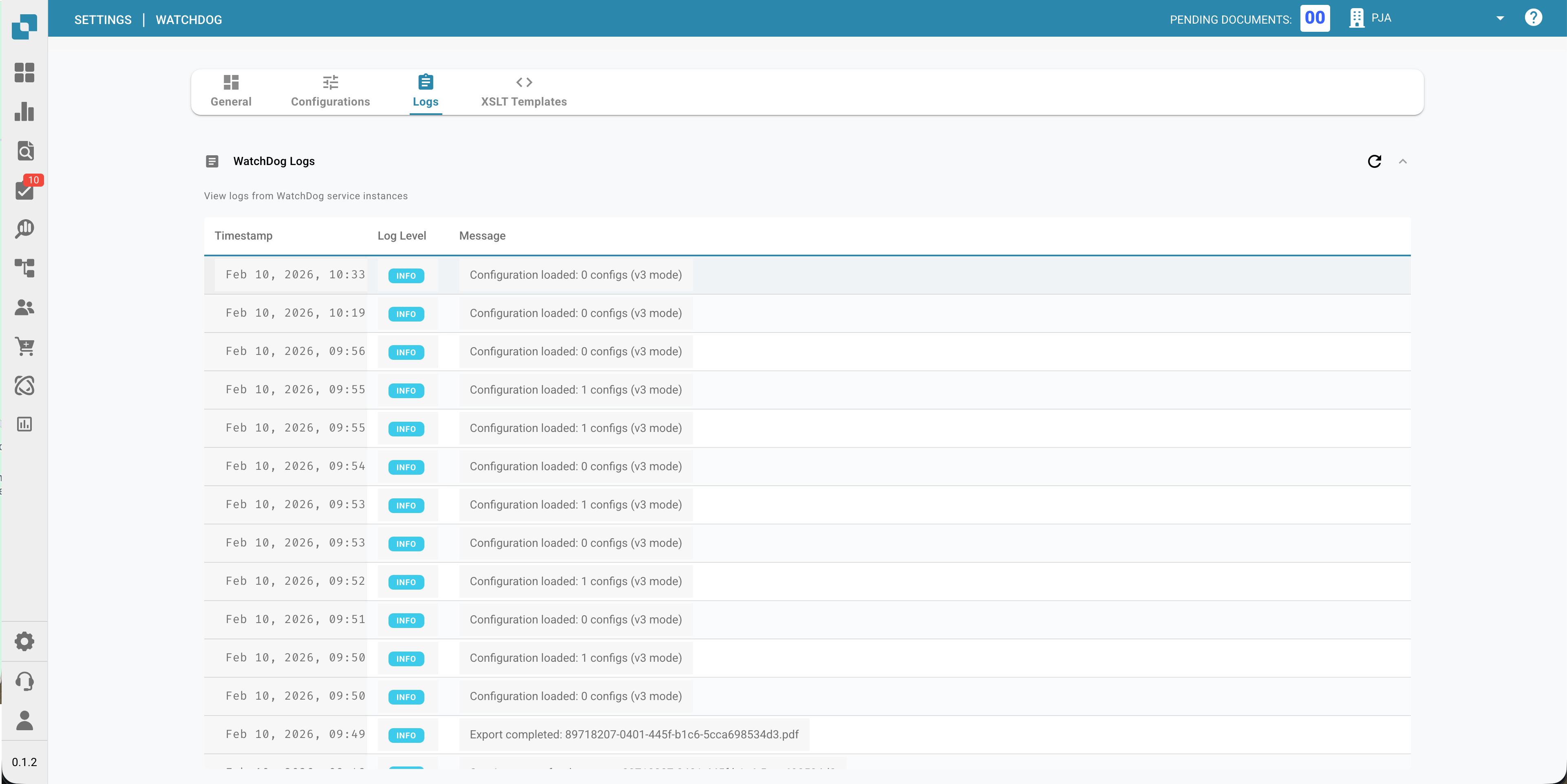 Detalles de la configuración de exportación de WatchDog